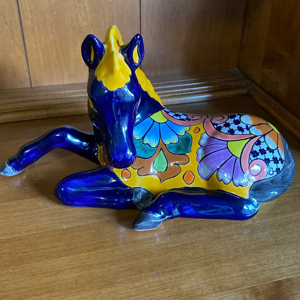 Talavera Laying Horse Ceramic Pottery Mexico